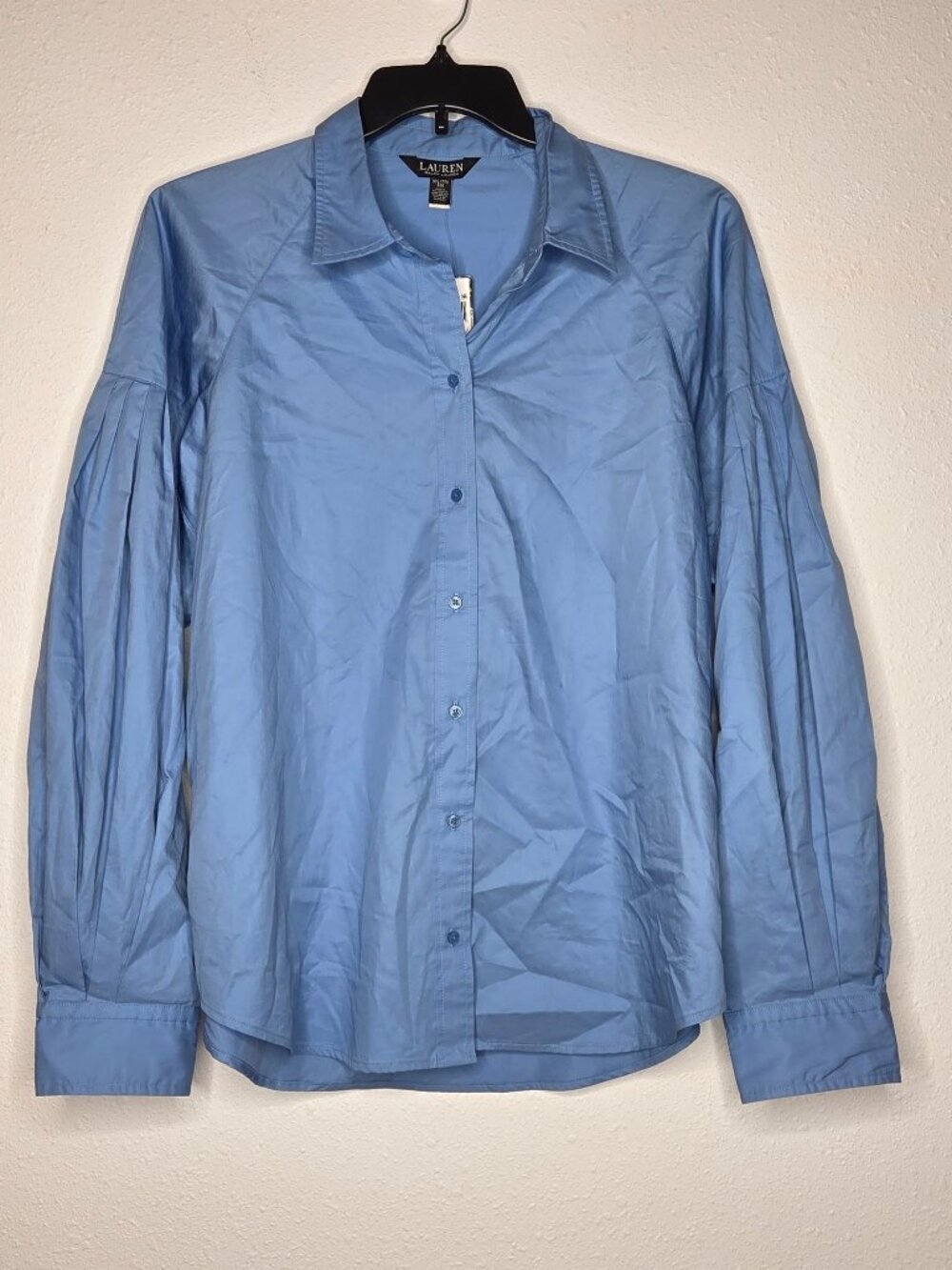 Lauren Ralph Lauren Cotton Poplin Blouson-Sleeve Shirt - Sky Blue